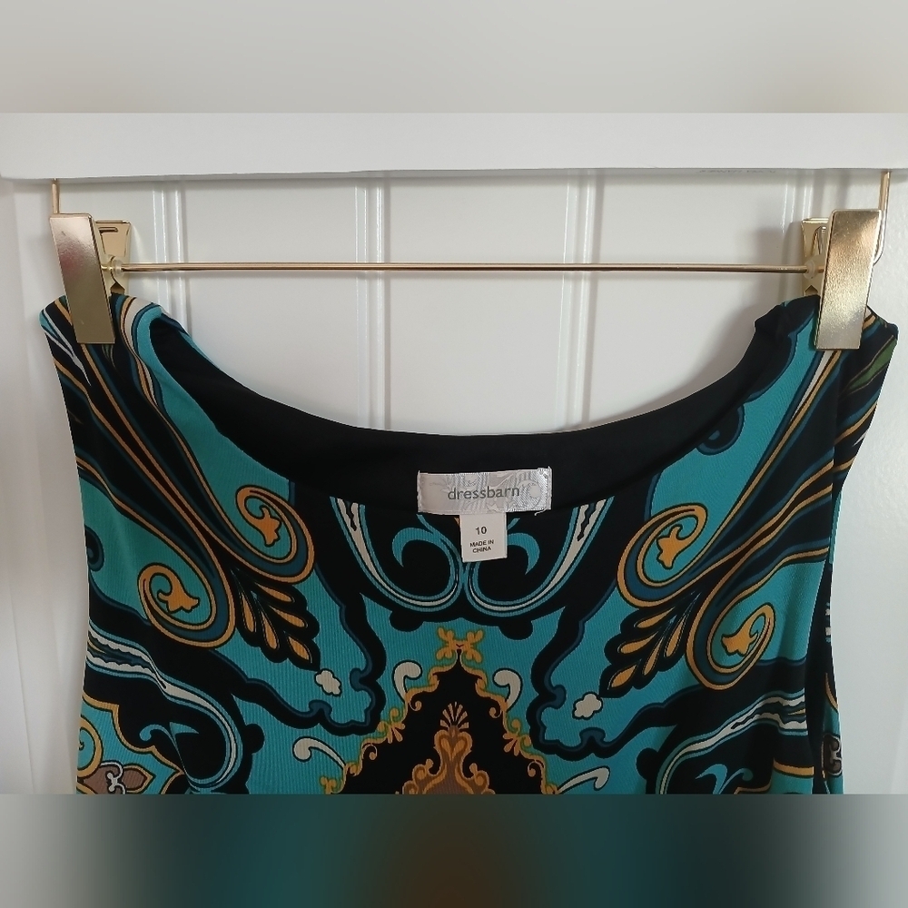 Dressbarn Teal and Gold Patterned Dress - Picture 3 of 4